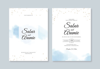 Wedding invitation card template with watercolor stain