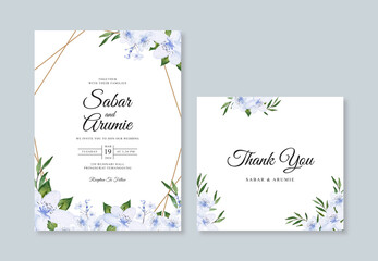Geometric wedding card template with watercolor floral