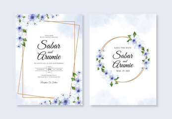 wedding invitation card template with watercolor foral
