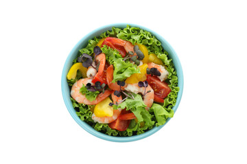 Tasty shrimp salad isolated on white background