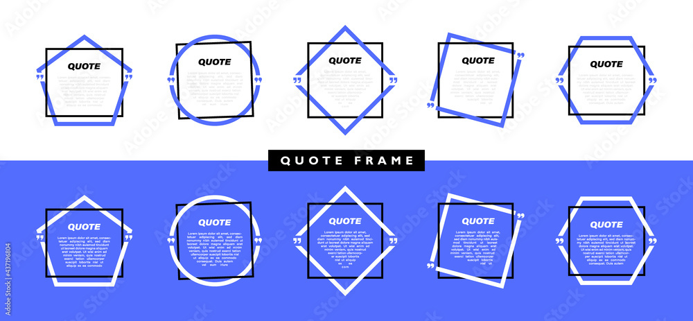 Poster set different shape geometric texting boxes. quote box speech bubble with grunge background. modern 