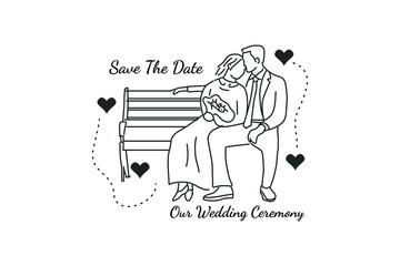 illustration sit on park Wedding Couple romantic posture line 
