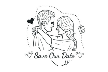 Sweet moment illustration Wedding Couple romantic posture line 