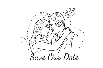 happy people illustration Wedding Couple romantic posture line 