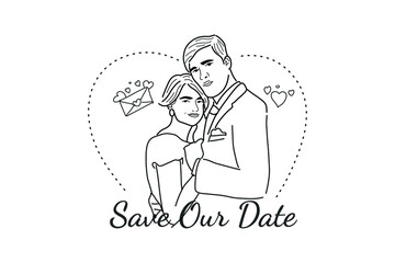 gesture illustration Wedding Couple romantic posture line 