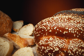 Macro shot of freshly baked bread loaf