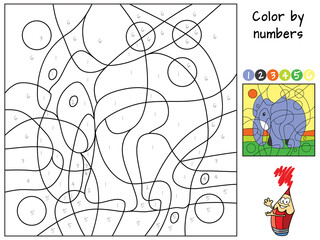 Elephant. Color by numbers. Coloring book