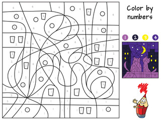 Cats on the roof. Color by numbers. Coloring book