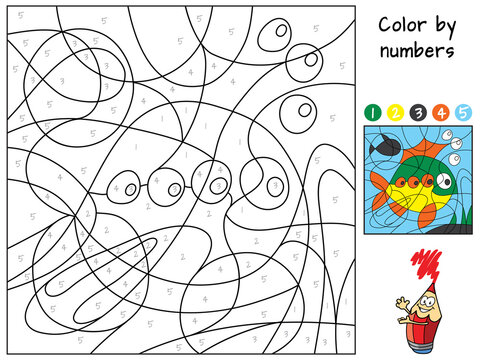 Fish. Color by numbers. Coloring book
