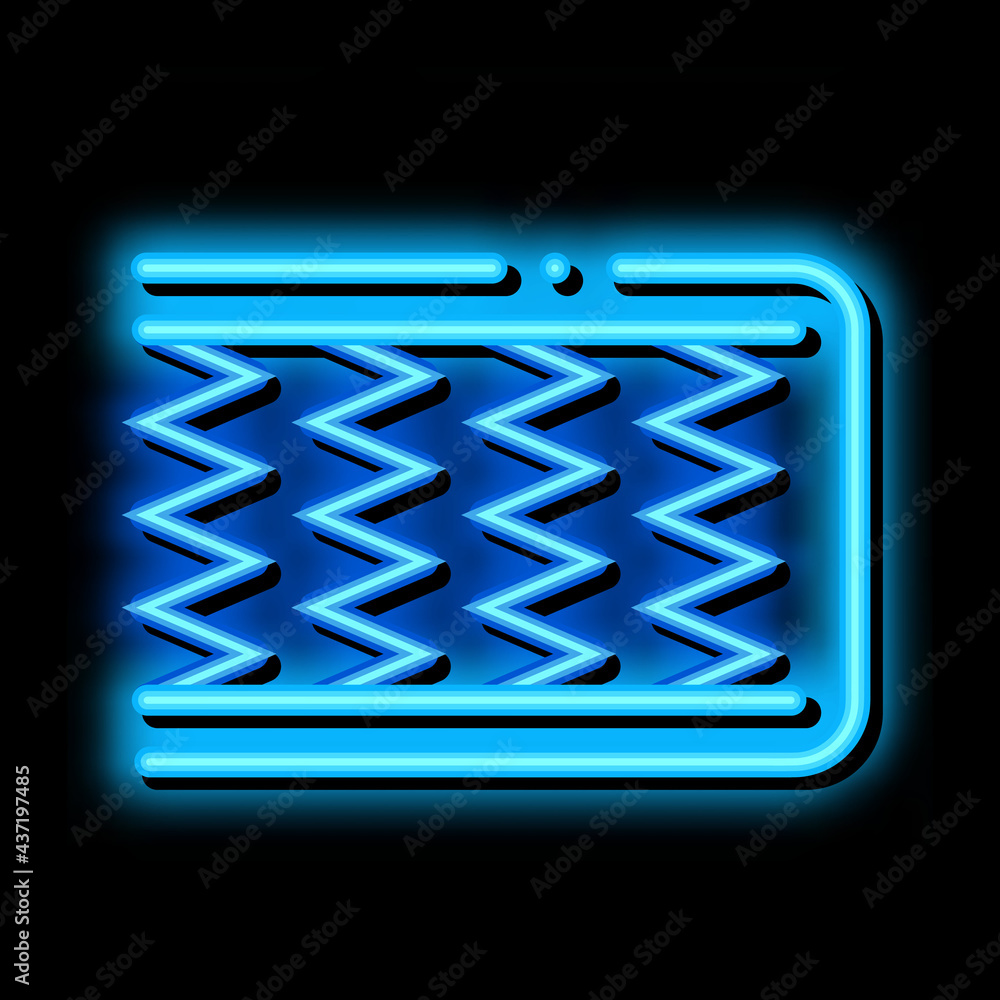 Poster mattress metal springs neon light sign vector. glowing bright icon mattress metal springs sign. tran