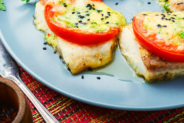 Fish baked with cheese,pangasius fillet