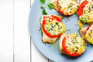 Pangasius baked with cheese