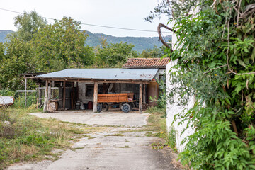 View of an old garage in a village in Greece