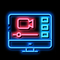 Video Player On Screen neon light sign vector. Glowing bright icon Video Player On Screen sign. transparent symbol illustration