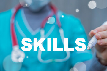 Medical concept of skills. Medicine personnel skill knowledge improvement. Doctors and nurses...