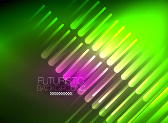 Bright neon color techno abstract background, shiny glowing neon lines in the dark background