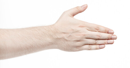 Male caucasian hands  isolated white background showing  various finger gestures. man hands showing different gestures