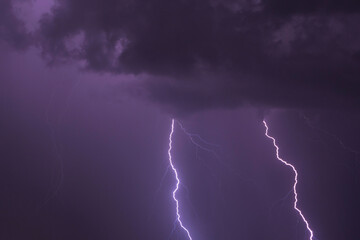 Fototapeta na wymiar night sky with two strokes of lightning
