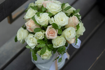 Bouquet of white roses. Wedding bouquet of roses.