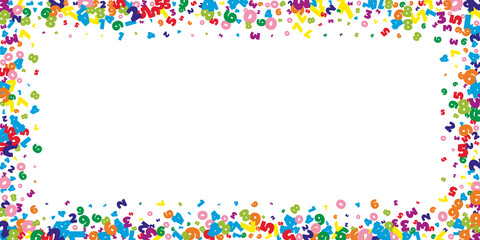 Falling bright numbers. Math study concept with flying digits. Resplendent back to school mathematics banner on white background. Falling numbers vector illustration.