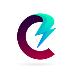 C logo with thunder storm