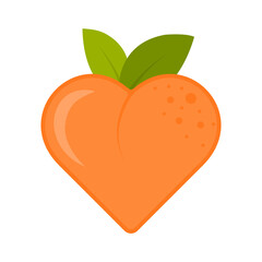 Peach in the shape of a heart. Vector illustration.