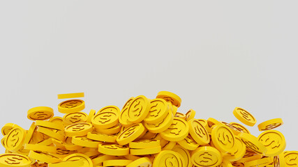 Golden coins on empty background