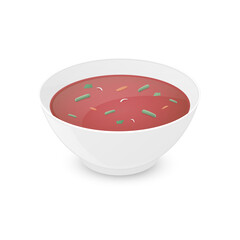 Tomato soup borsch concept. Colored illustration. Isolated on white background.