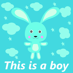 Cute bunny boy, blue. Vector illustration. Can be used for children's room design, decoration of holidays, prints, clothes.
