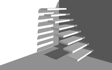 3D steps with shadow. Ladder on a grey background.