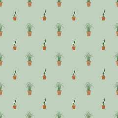 Flowers in a pot seamless patterns on green background