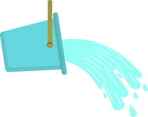 Bucket water. Water is poured out of the bucket. Flat design.