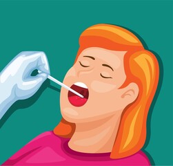 doctor check mouth and throat of girl to swab test or diagnostic disease concept in cartoon illustration vector