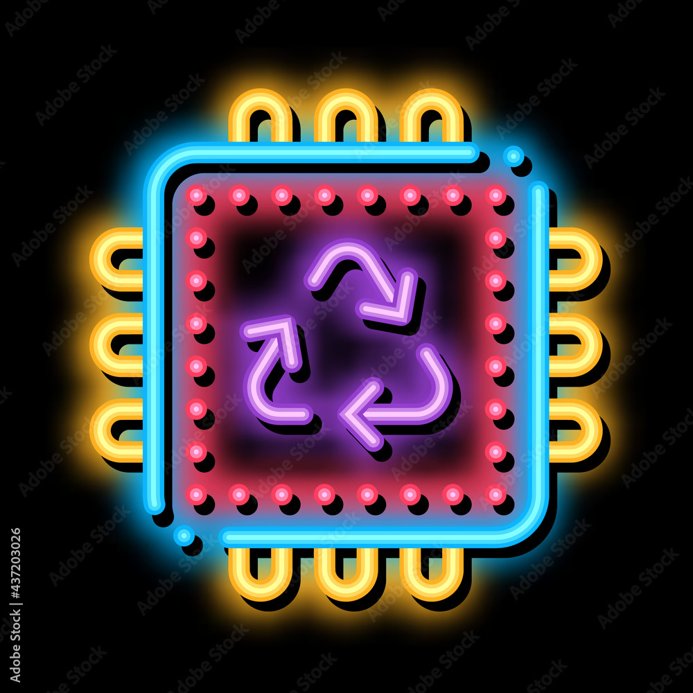 Poster recycle processor neon light sign vector. glowing bright icon recycle processor sign. transparent sy
