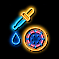 Pipette Microbe neon light sign vector. Glowing bright icon Pipette Microbe sign. transparent symbol illustration