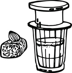 Vector hand drawn doodles coffee objects set, wite coffee, vietnamese coffee, turkish delight, cacao coffee