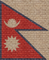 3D Flag of Nepal on brick wall