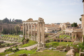 Fototapeta na wymiar Tourists visiting the Roman Forum
