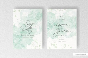 Minimalist watercolor wedding card template with hand drawn floral and watercolor splash design