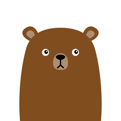 Cute brown bear grizzly. Funny head face. Kawaii cartoon character. Happy Valentines Day. Baby greeting card template. Notebook cover, tshirt. White background. Flat design.