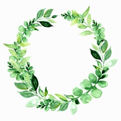 Green wreath. Watercolor hand painted illustrations, isolated on white background. Design element for greeting card, invitation, wedding design