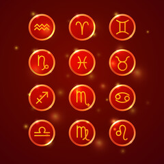 zodiac signs collection, round horoscope symbols icons