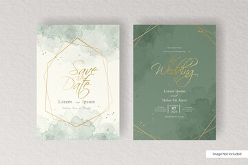 Minimalist watercolor wedding card template with hand drawn floral and watercolor splash design