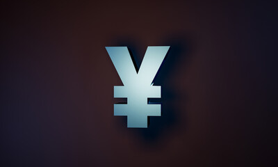  Japanese yen. Single Japanese YEN currency symbol in glossy white bluish metallic on a dark background. 3D illustration