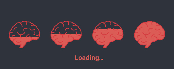 Loading Brain Icon. Brain Boost concept. Knowledge is Power. Progress Loading Bar of Wisdom. Concept of Creativity, Creative Idea, Thinking, Mind. Editable stroke. Vector illustration