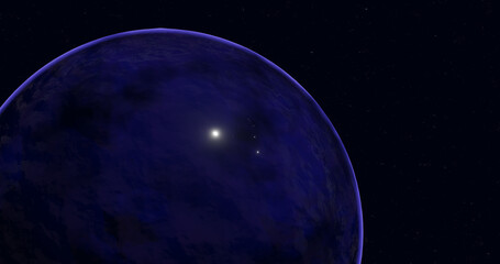 Render with blue abstract planet on a background of stars