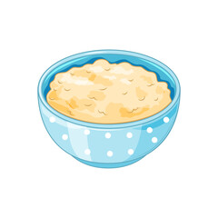 A plate of oatmeal on a white background in the cartoon style. Oatmeal is a healthy food. Vector illustration