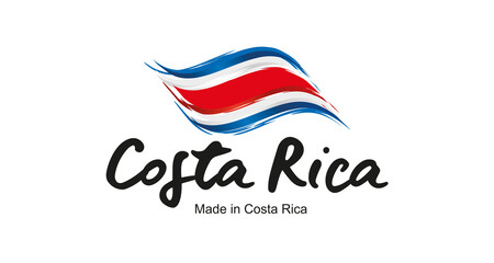 Made in Costa Rica handwritten flag ribbon typography lettering logo label banner - obrazy, fototapety, plakaty