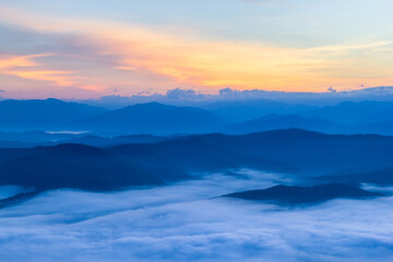 Obraz na płótnie Canvas Beautiful landscape in the morning with fog at Doi Samer Dao, Sri Nan National Park