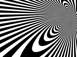 Abstract op art black and white lines in hyper 3D perspective vector abstract background, artistic illustration psychedelic linear pattern, hypnotic optical illusion.